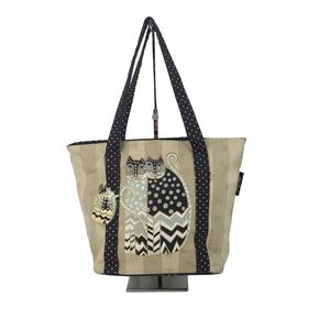 Laurel Burch cotton canvas shoulder bag with cat print and double handles